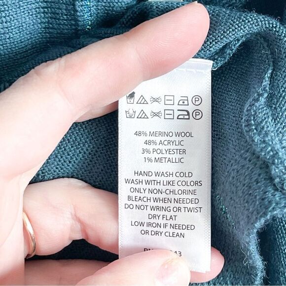 Nanette Lepore Sweater Teal Wool Blend Glitter Stripe Women's S Dolman Sleeves - Picture 5 of 8